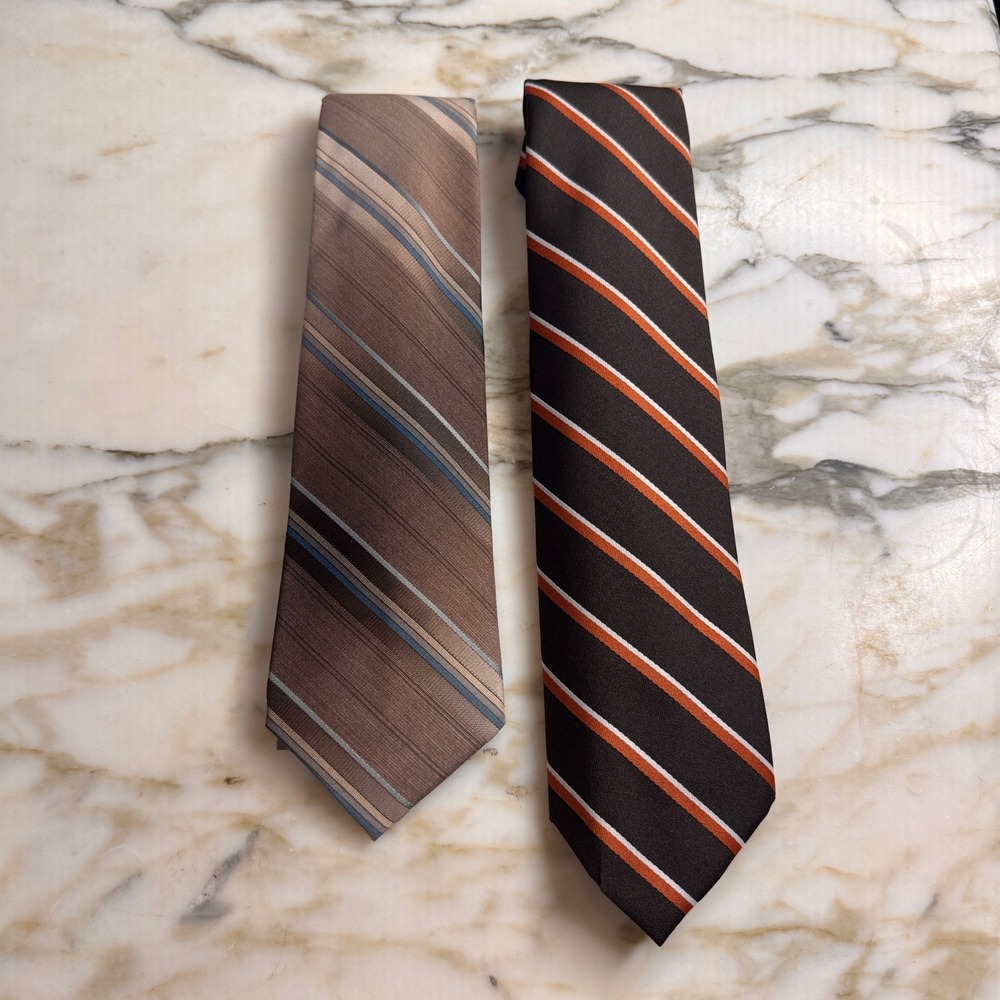 Blair Necktie Set Mens OS Brown Orange Blue NWT Striped Polyester Retro Disco